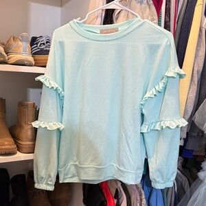 Boutique Light Blue Ruffled Sweatshirt